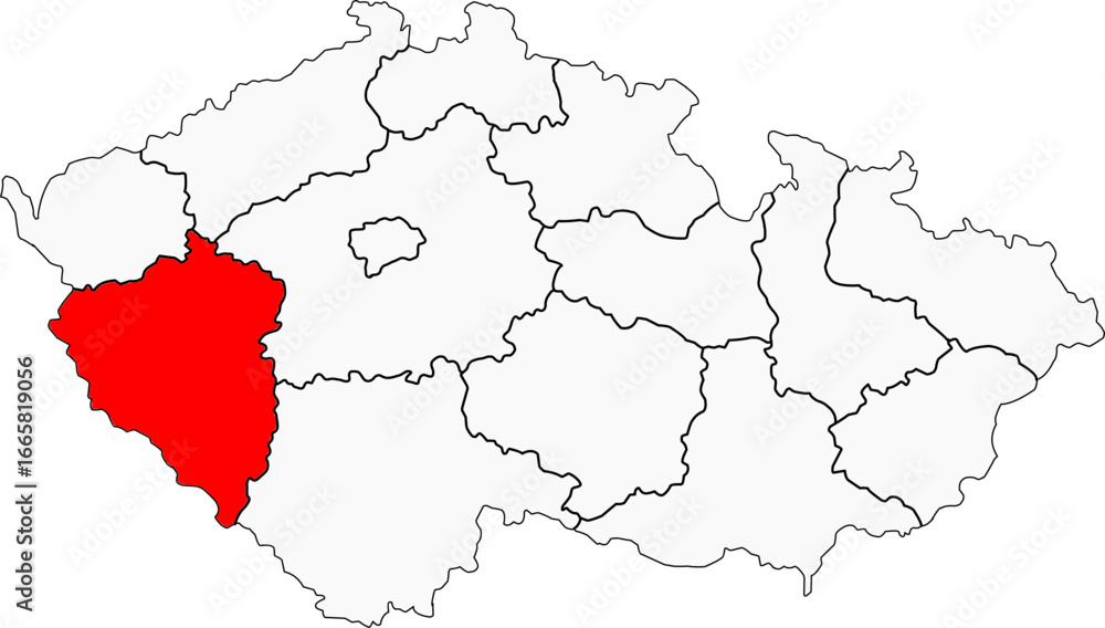 Obraz premium Map of the Czech Republic highlighting the Plzeň Region. Ideal for projects on its famous beer, historic city, and vast rural landscapes of Bohemian Forest.