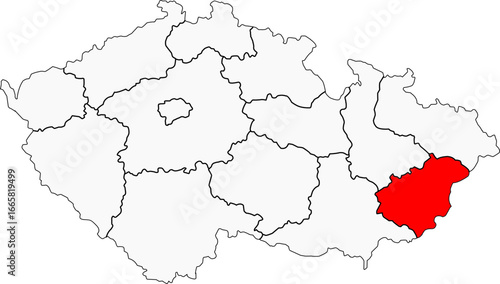 Map of the Czech Republic highlighting the Zlín Region. Ideal for projects on its Moravian Wallachian culture, Bata history, and mountainous landscapes.