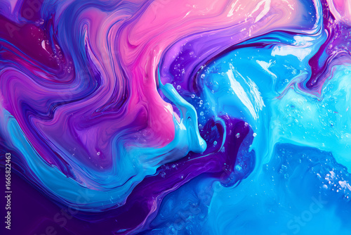 Colorful fluid abstract painting with blue and purple waves