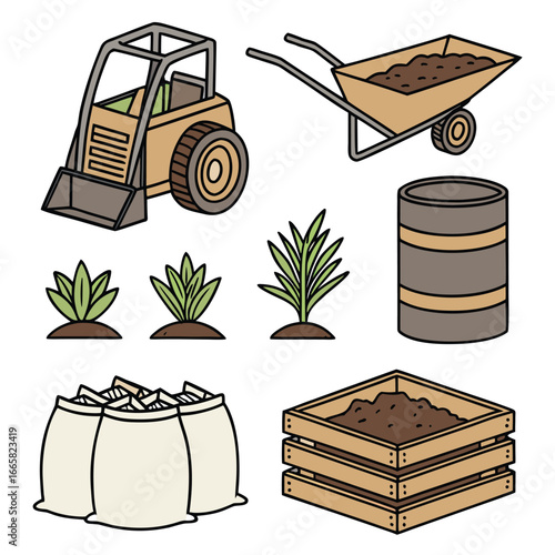 Vector line art color icon set and ecology icon 
