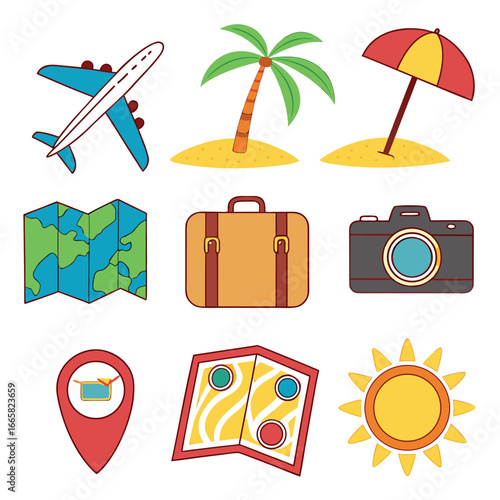 Vector line art color icon set and ecology icon 