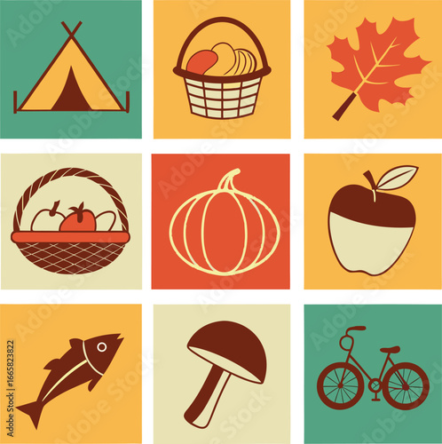 Vector line art color icon set and ecology icon 