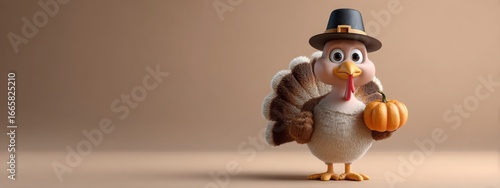 Adorable Thanksgiving turkey with hat and pumpkin