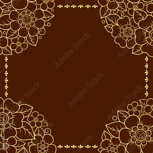 Frame in eastern tradition. Stylized with henna tattoos decorative pattern for decorating covers for book, notebook, casket, magazine, postcard and folder. Flower border in mehndi style.