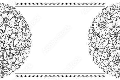 Frame in eastern tradition. Stylized with henna tattoos decorative pattern for decorating covers for book, notebook, casket, magazine, postcard and folder. Flower border in mehndi style.