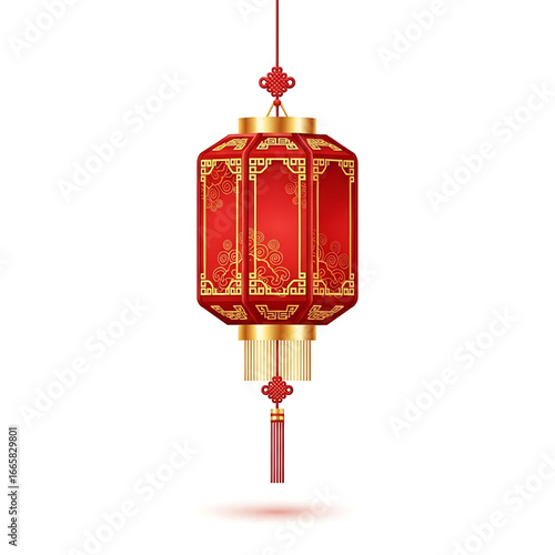 Ornate Red Chinese Lantern with Golden Accents and Knot Detail