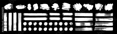 Vector chalk grunge hand drawn banners. White grunge isolated elements on chalkboard bg. Paint roller, ink splash brush strokes. Grungy paint brush decoration elements. Distressed brushstroke designs