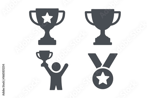 Trophy and medal icons set: awards, achievements, and victory symbols
