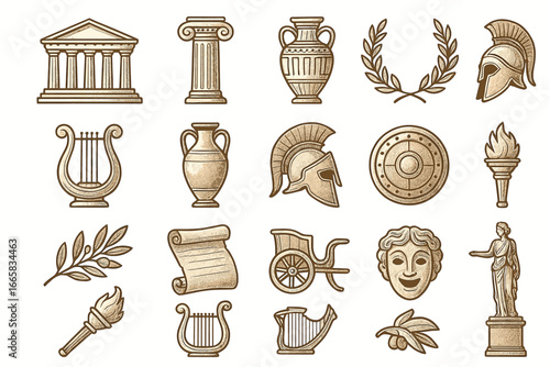 Collection of ancient greek symbols and artifacts