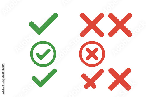 Green check marks and red cross symbols for correct and incorrect indications