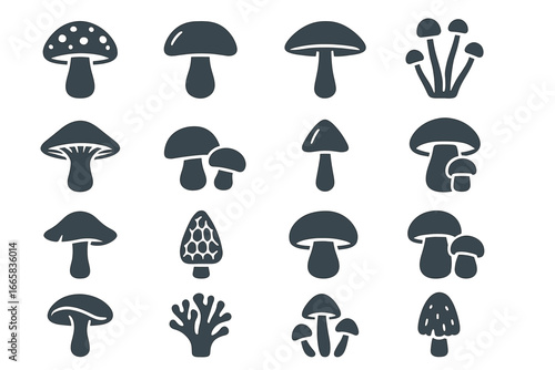 Collection of mushroom icons in various styles and shapes