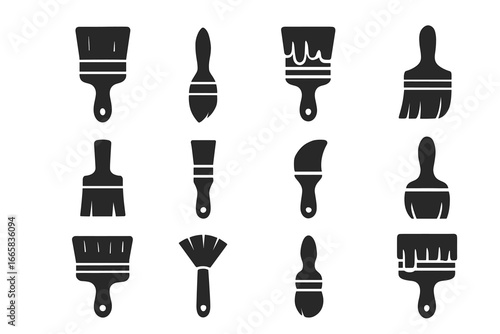 Variety of paintbrush silhouettes in different shapes and sizes