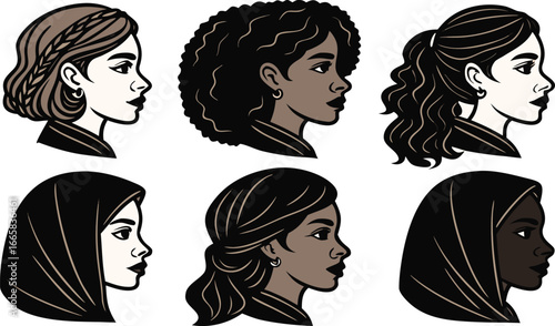 women-heads-black-silhouette, African American Female Profile Silhouettes