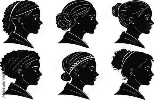 women-heads-black-silhouette, African American Female Profile Silhouettes