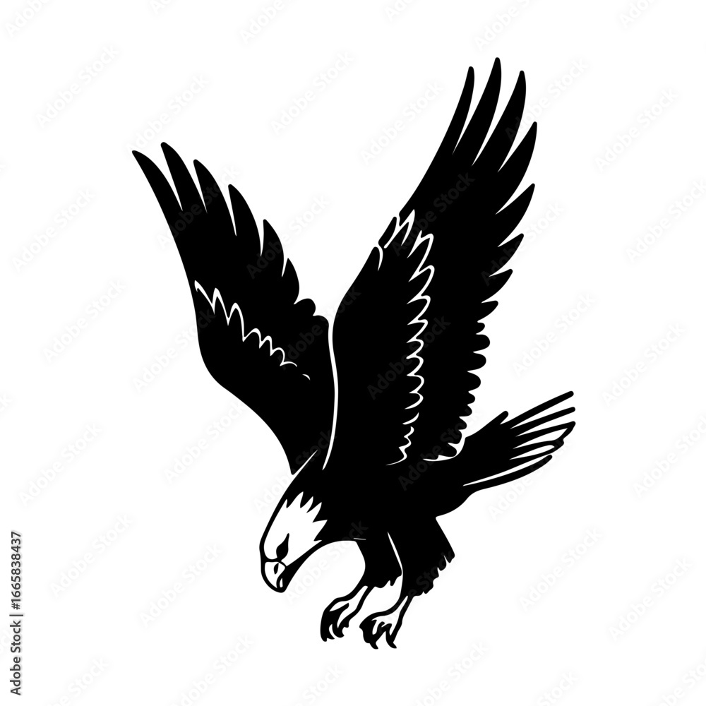 Fototapeta premium Diving Eagle Icon A powerful and dynamic vector icon of a diving eagle. This minimalist, black and white design captures the speed and precision of the predator