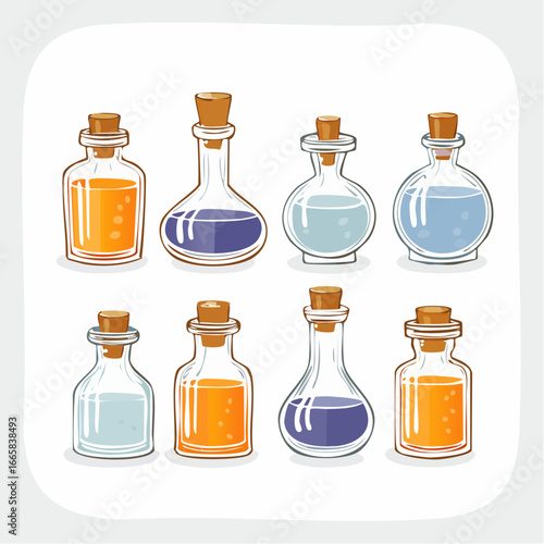 Whimsical Potions A Colorful Vector Set of Antique Glass Bottles