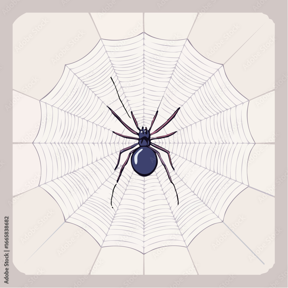 Obraz premium Detailed vector illustration of a single large spider resting in the center of its perfectly symmetrical and intricate web