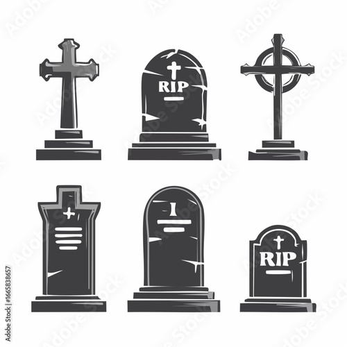 Firefly A Collection of Vector Tombs Featuring Iconic Gravestone Designs for Memorials and Cemeteries