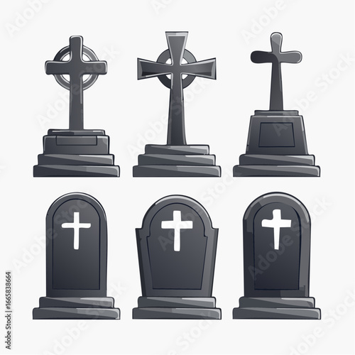Firefly A collection of diverse tombstone vectors. Includes old, weathered tombstones with 'RIP' engravings, ideal for graveyard & Halloween themes