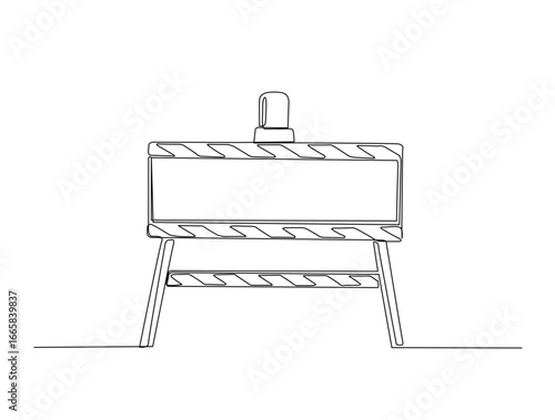 Continuous line art drawing of emergency warning crossbar for industrial concept. Crossbar protection sign in single line art drawing vector illustration. Editable stroke.