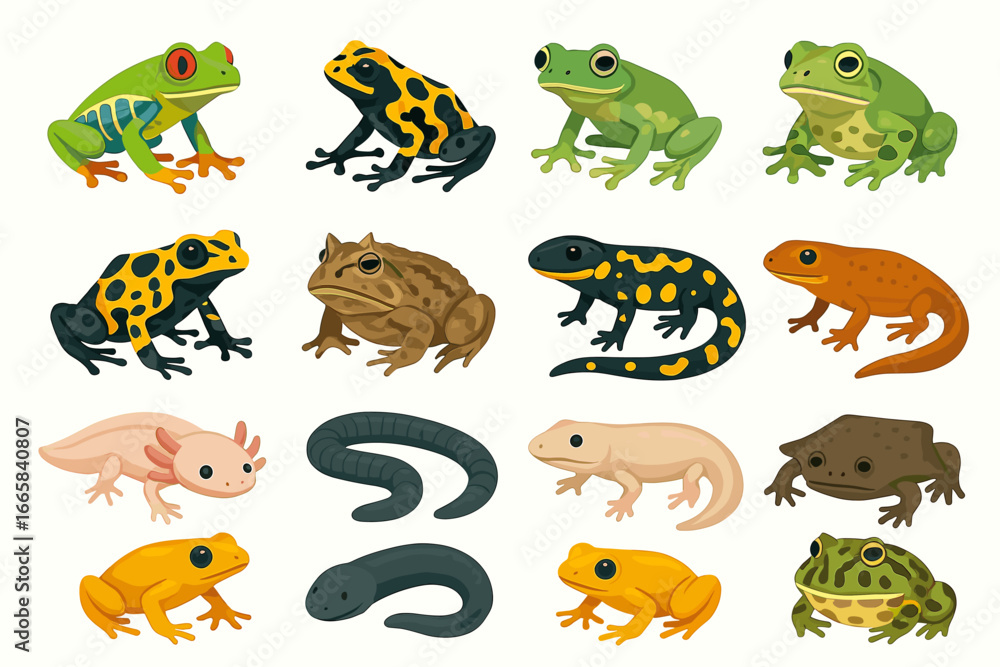 Obraz premium Colorful frogs and salamanders collection in various poses