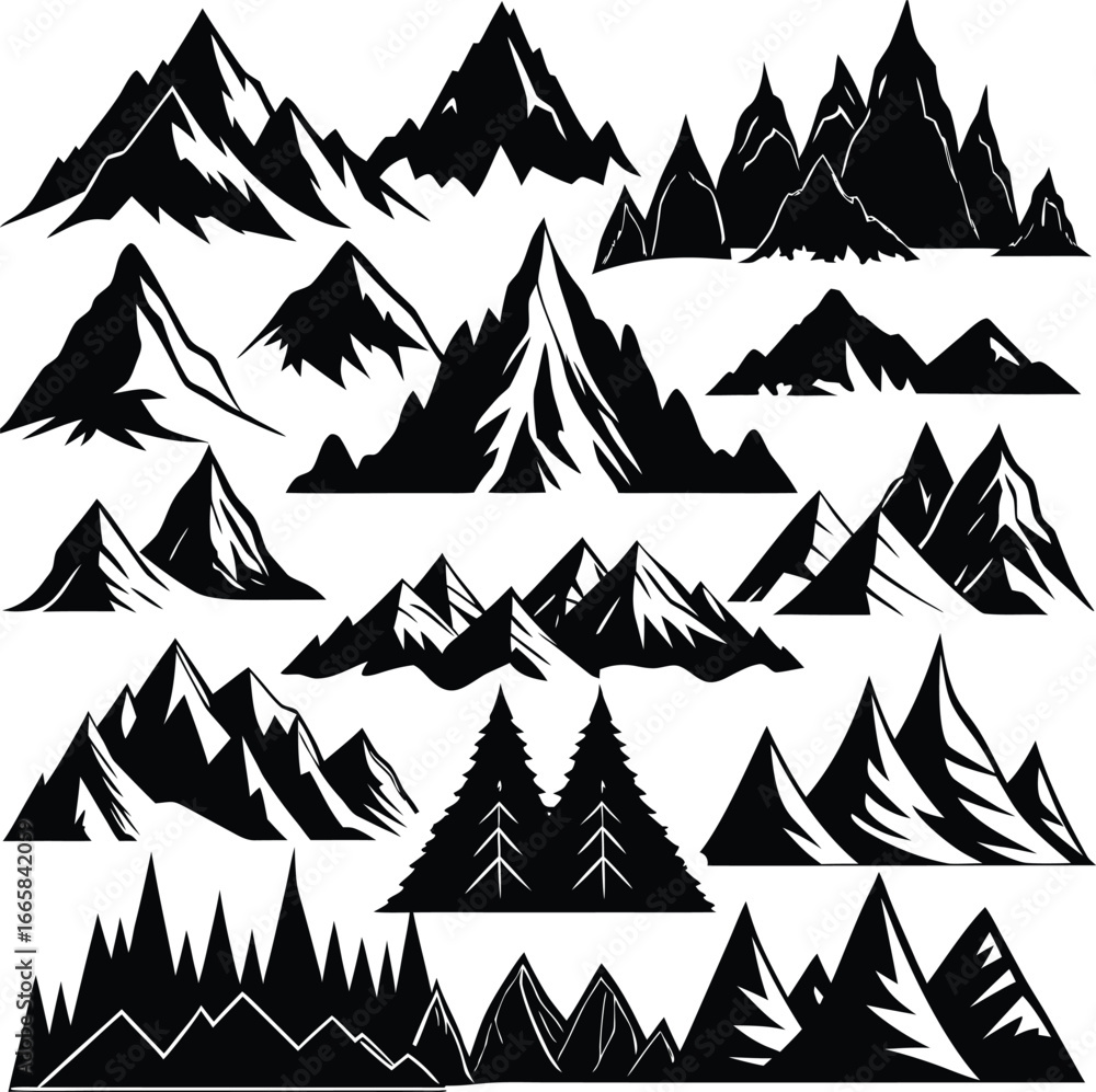 Obraz premium Mountain Peaks Silhouettes - Outdoor Landscape & Adventure Set