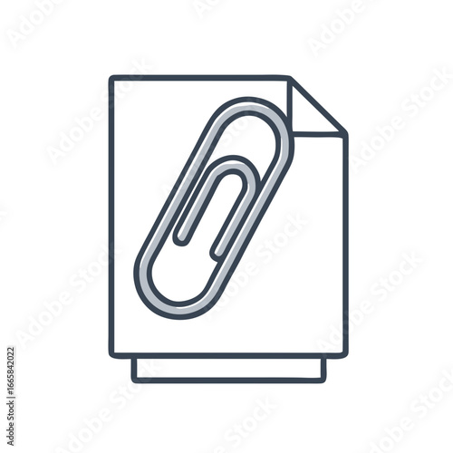 A simple line illustration of a paperclip holding together a single sheet of paper on a plain white background in a minimalist style for business or office organization concepts.
