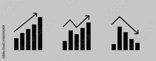 Business Finance Bar Chart Icons Showing Growth Decline and Market Trend Analysis