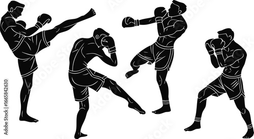 Martial Arts Fighter Silhouettes - Boxing & Kickboxing Poses