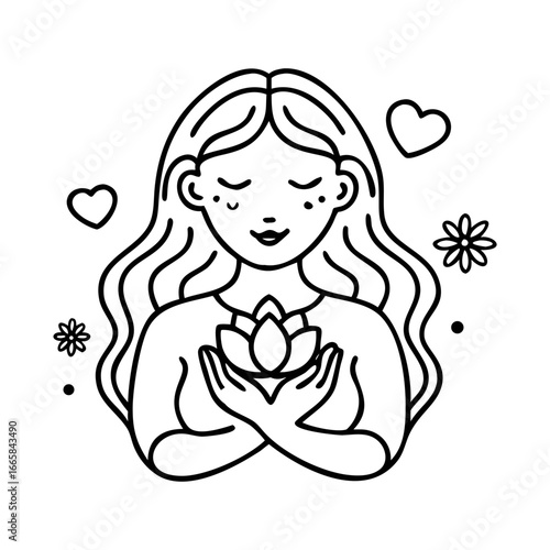 Feminine energy self love self acceptance self care mindfulness spirituality png line art