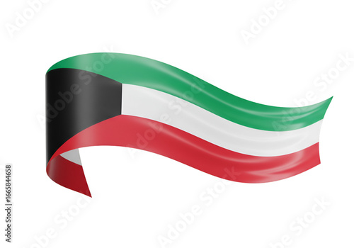 Kuwait National Flag Waving Illustration with Isolated Transparent Background