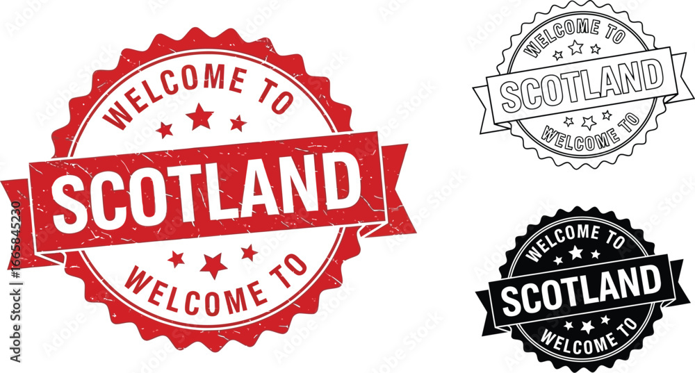 Obraz premium Welcome to scotland vector seals and stamps for travel destination