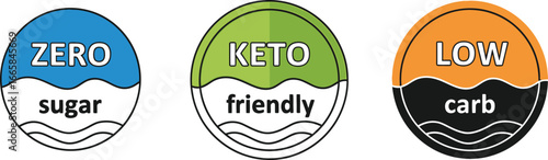 Zero sugar keto friendly and low carb diet product label illustration