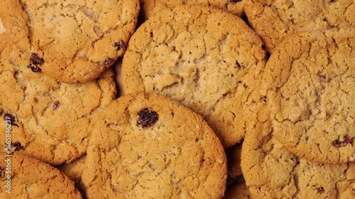 Oatmeal raisin cookies. Dolly shot.