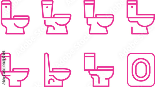 Pink Outline Toilet Seat Illustrations on Transparent Background Set Icons
