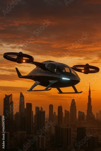 Futuristic eVTOL taxi in suburban area