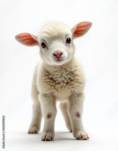 Sweet Fluffy Lamb Posing in a Bright White Studio with Gentle Shadows