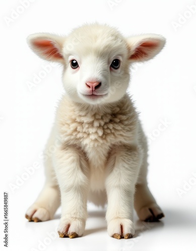 Sweet Fluffy Lamb Posing in a Bright White Studio with Gentle Shadows