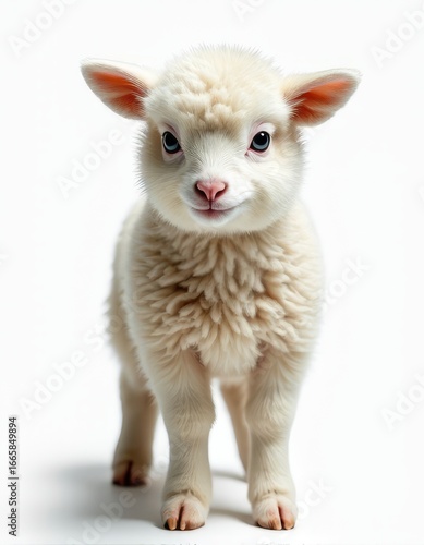 Sweet Fluffy Lamb Posing in a Bright White Studio with Gentle Shadows