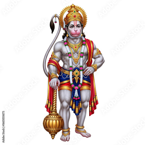 Lord hanuman standing with mace isolated on transparent background