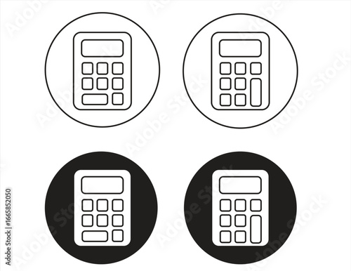 Calculator icon, in various styles in circle, vector illustration.