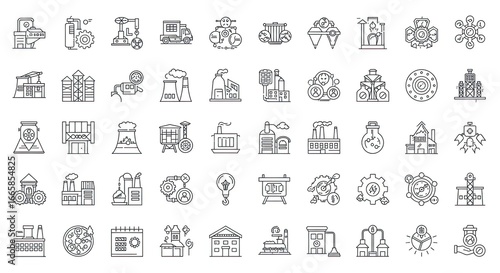  industry production plant and factory Outline icon collection