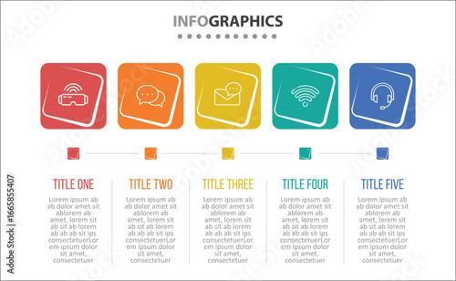 Vector Infographic design with icons. process diagram, flow chart, info graph, Infographics for business concept, presentations banner, workflow layout. 5 options or 5 steps. Horizontal Steps