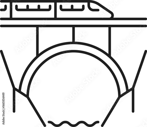 Railroad and railway icon of train or subway metro way on bridge, vector line pictogram. Railroad and railway symbol of bridge road for metro underground, tram or intercity train and railcar transport
