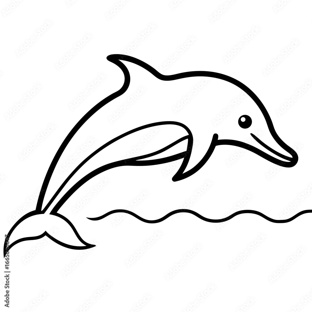 Obraz premium Dolphin wave line art vector illustration 