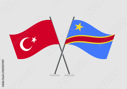 Turkey and Democratic republic of the Congo vector flags with detailed fabric texture