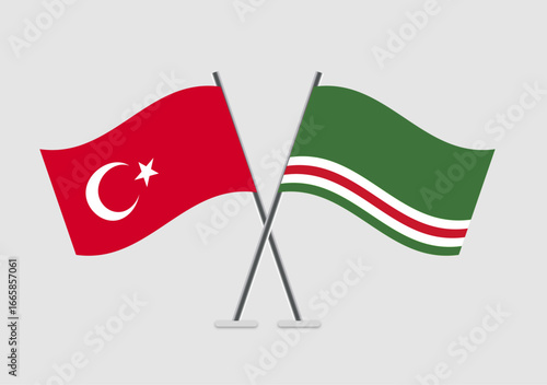 Turkey and Chechen Republic of Ichkeria vector flags with flat vector realism