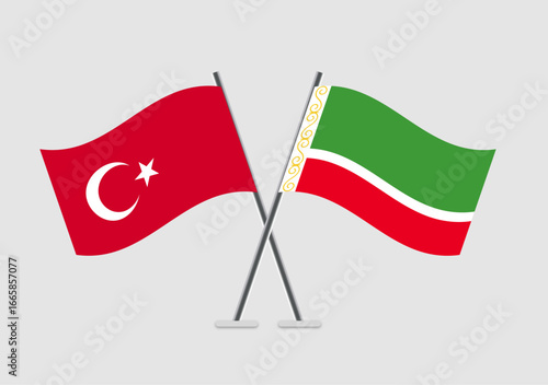 Turkey and Chechen Republic vector flags in neutral color scheme background