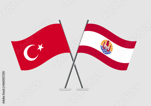 Turkey and French Polynesia vector flags in classic meeting symbolism