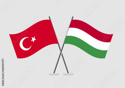 Turkey and Hungary vector flags illustrated with soft wave motion